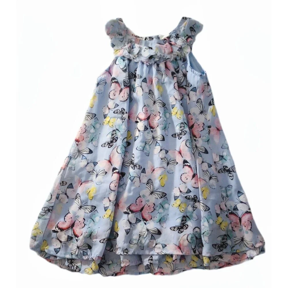 Blueberi Boulevard Blue Butterfly Dress sz 5 Girls Sheer Layered Sleeveless